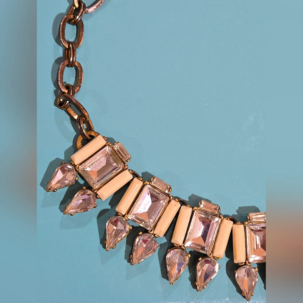 J.Crew Statement Necklace | Art Deco Crystal & Cream‎ Stone Collar